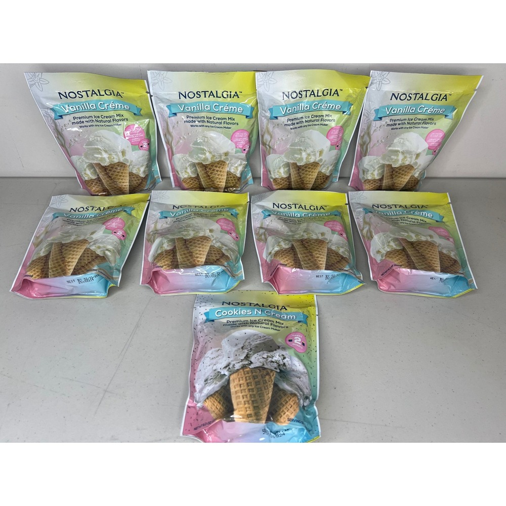 NEW Lot of 9 Nostalgia Vanilla Creme & Cookies N Cream Ice Cream Mix 8oz